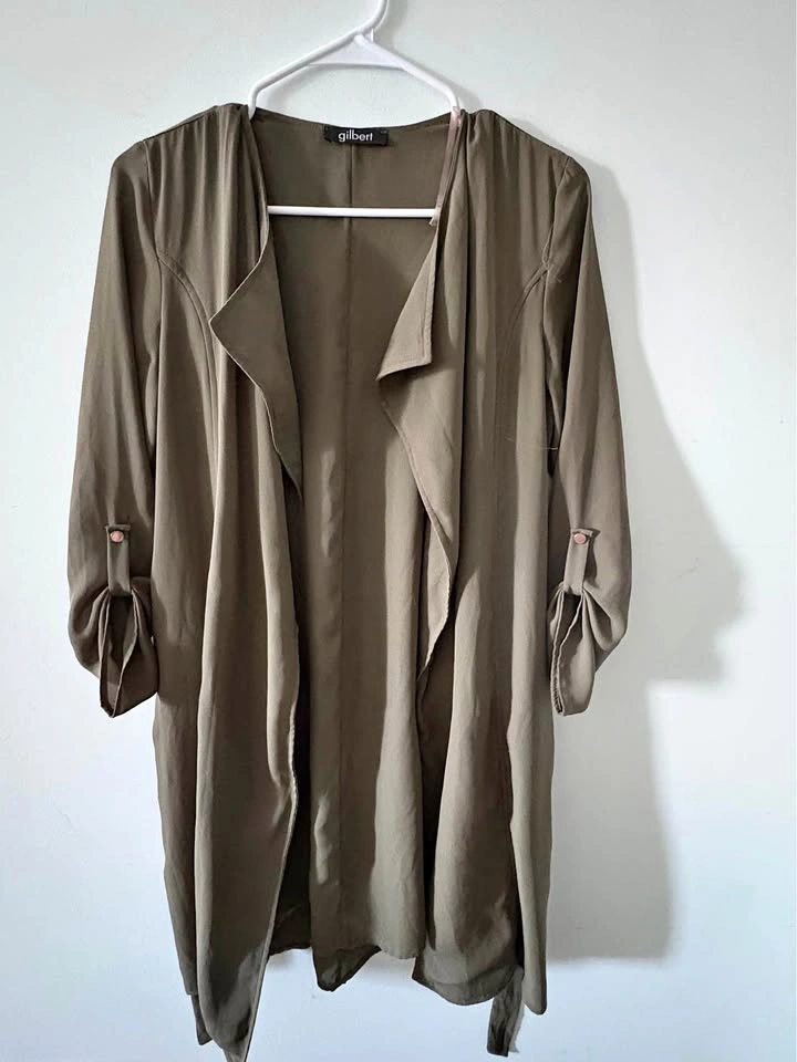 Lightweight Olive Duster / Trench Cardigan – Size S