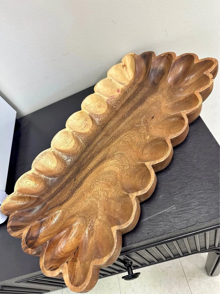 Vintage Hand-Carved Monkey Pod Wood Serving Tray