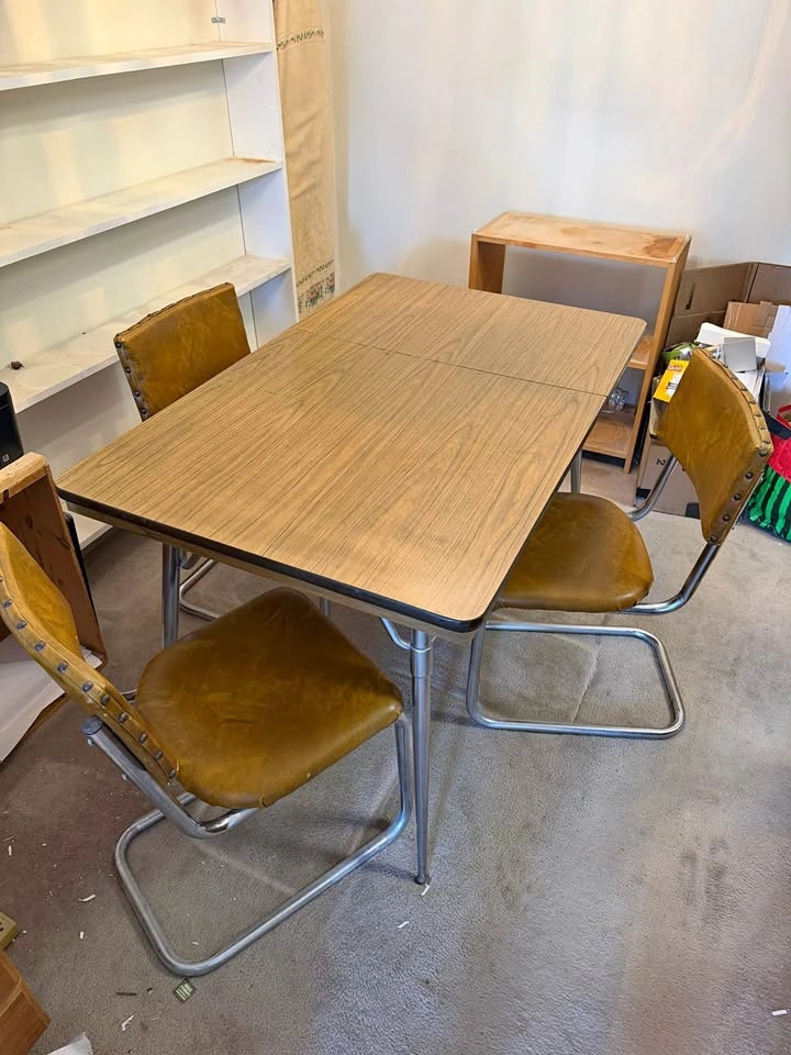 Vintage Dining Table & 3 Cantilever Chairs