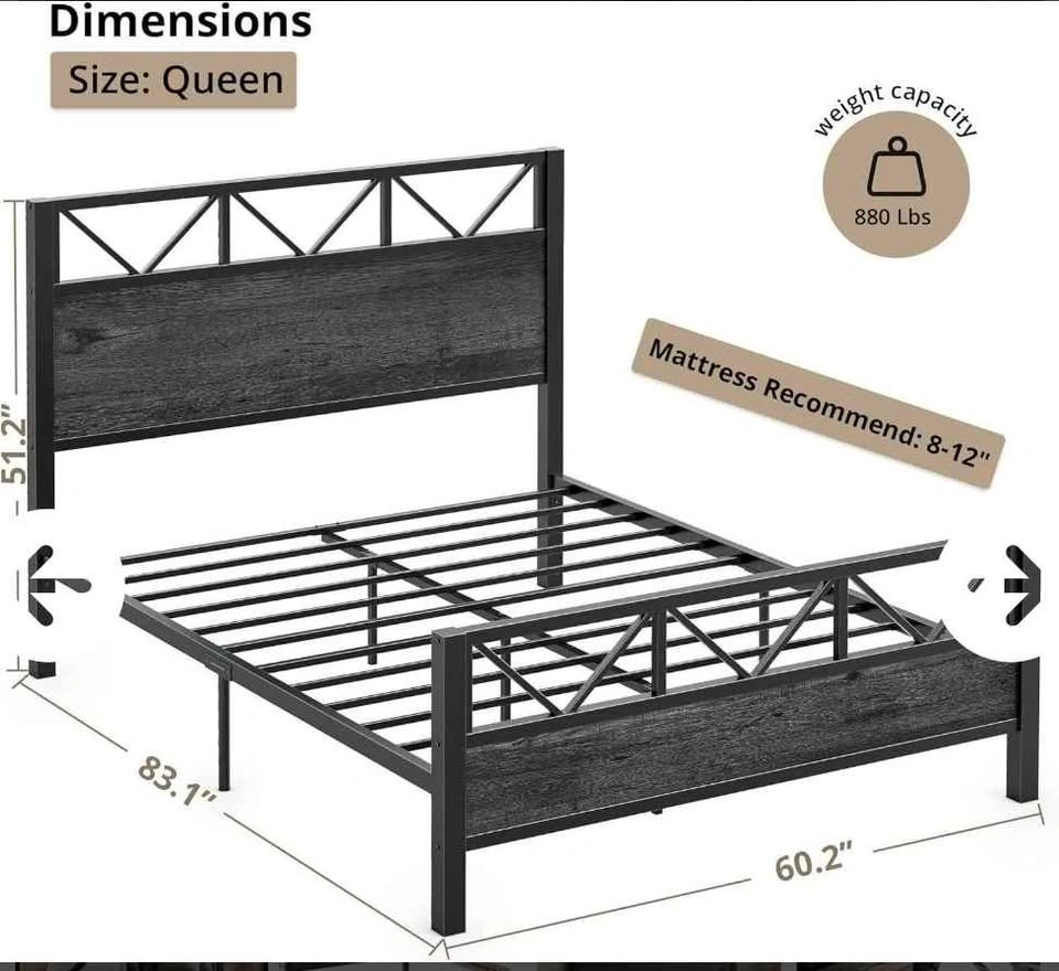 Chocolate Grey Queen Bed Frame, Tall - photo 2