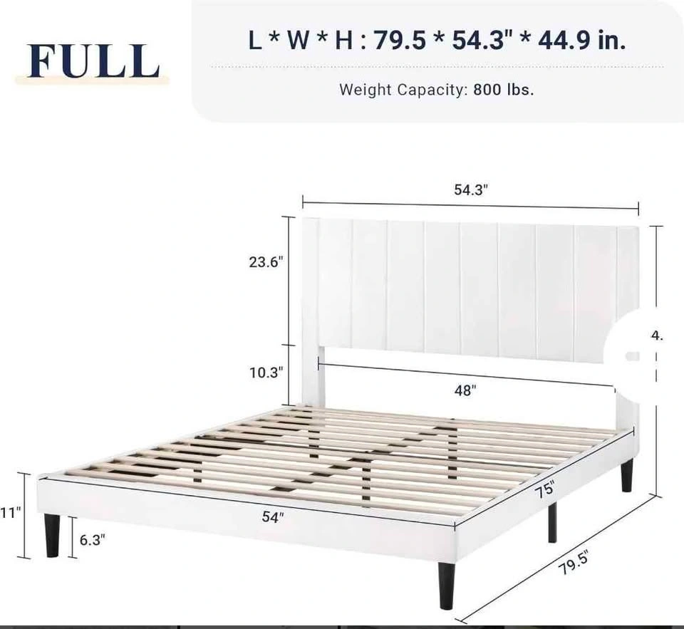 Full Bed Frame/White Velvet Upholstered Bed - photo 2