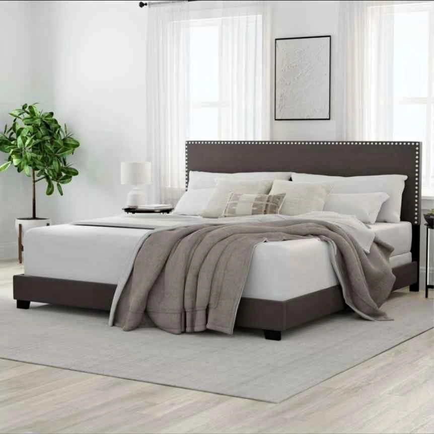 Black Willow Nailhead Trim Upholstered King Bed