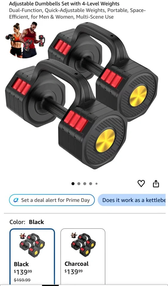 Adjustable Dumbbells Set with 4-Level Weights Dual-Function