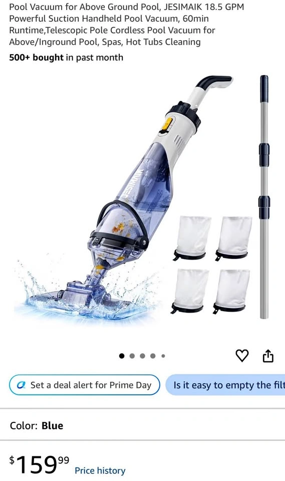 18.5 GPM Powerful Suction Handheld Pool Vacuum