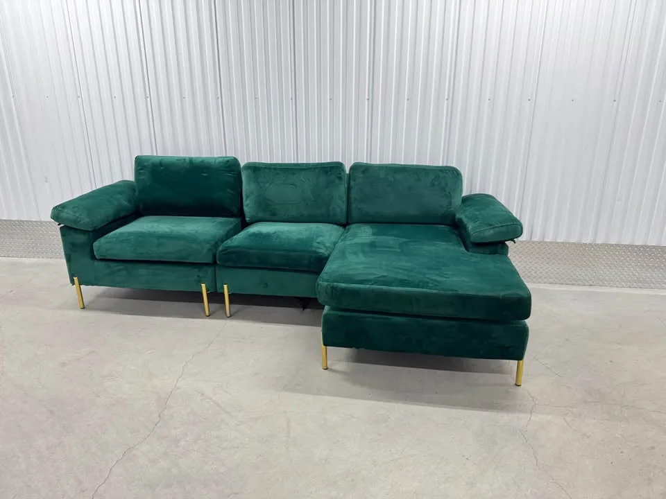 Wayfair green velvet sectional sofa couch (DELIVERY AVAILABLE) image indicator(2)