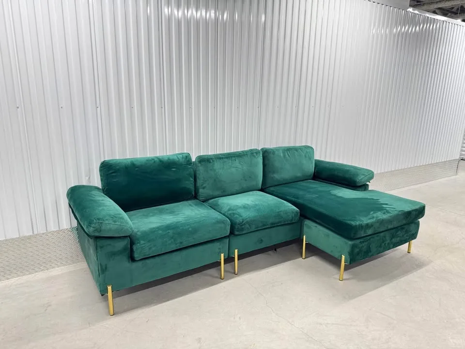 Wayfair green velvet sectional sofa couch (DELIVERY AVAILABLE) image indicator(3)