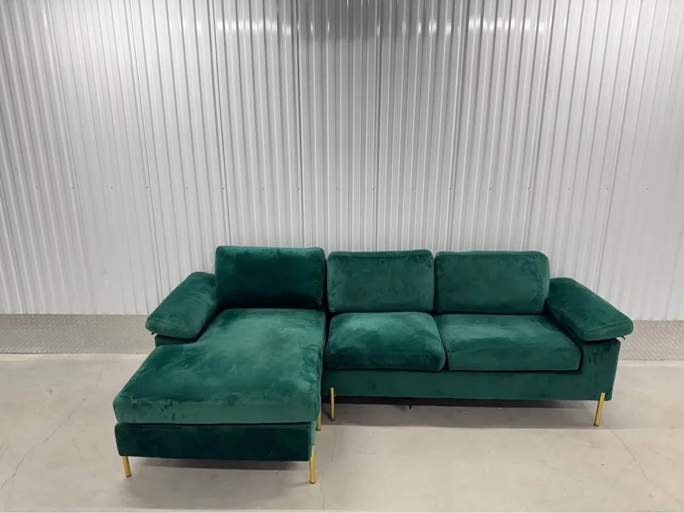 Wayfair green velvet sectional sofa couch (DELIVERY AVAILABLE) image indicator(5)
