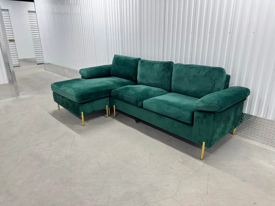 Wayfair green velvet sectional sofa couch (DELIVERY AVAILABLE) image indicator(6)