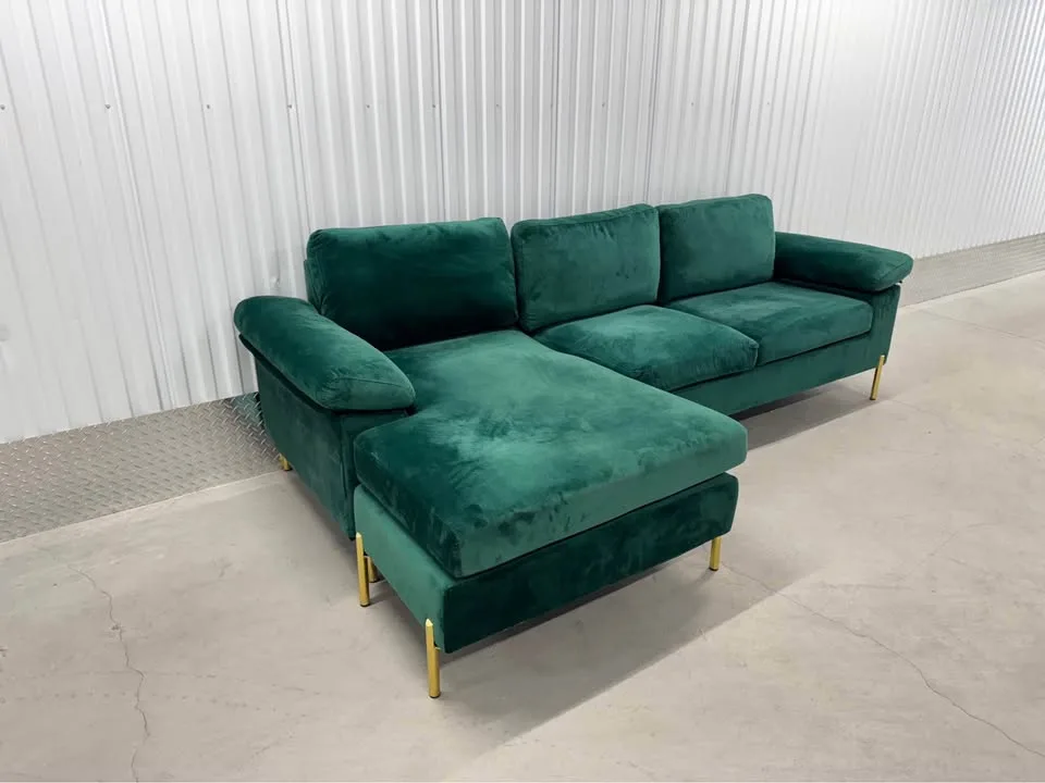 Wayfair green velvet sectional sofa couch (DELIVERY AVAILABLE) image indicator(7)