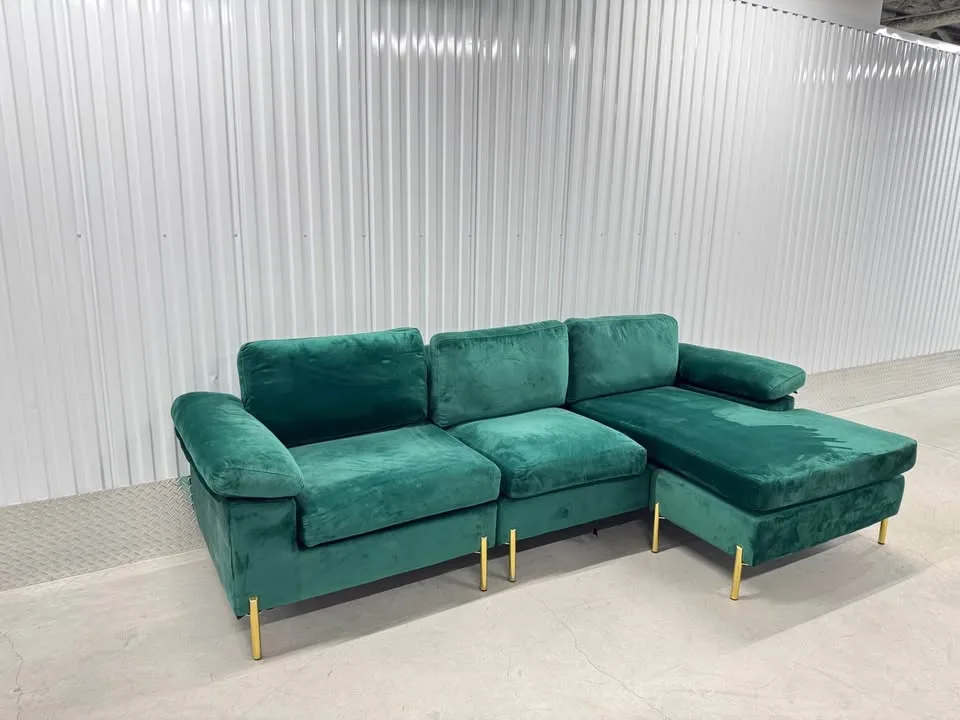 Wayfair green velvet sectional sofa couch (DELIVERY AVAILABLE) image indicator(9)