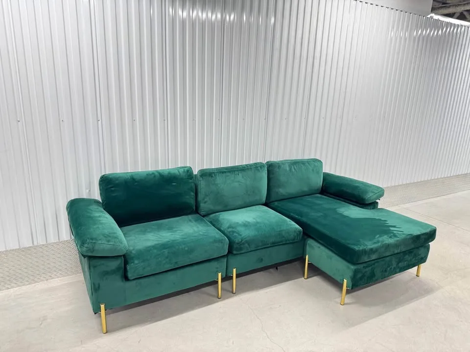 Wayfair green velvet sectional sofa couch (DELIVERY AVAILABLE) image indicator(10)