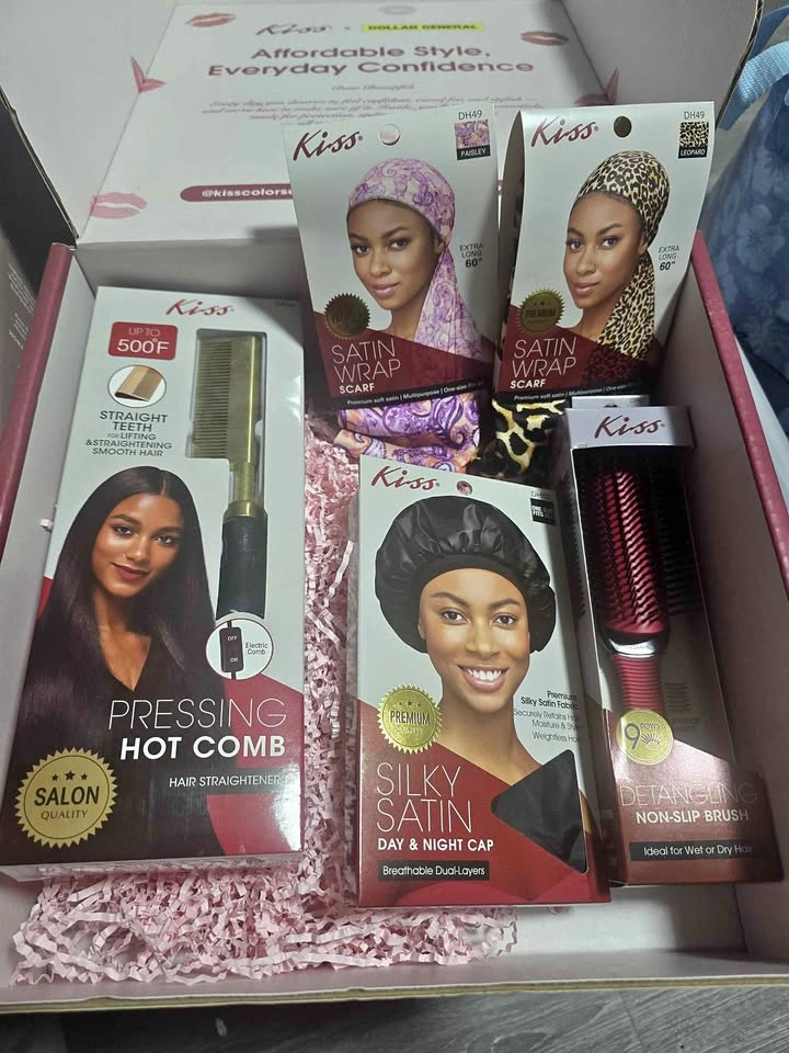 Kiss Hair Care Gift Set with Hot Comb and Satin Wraps