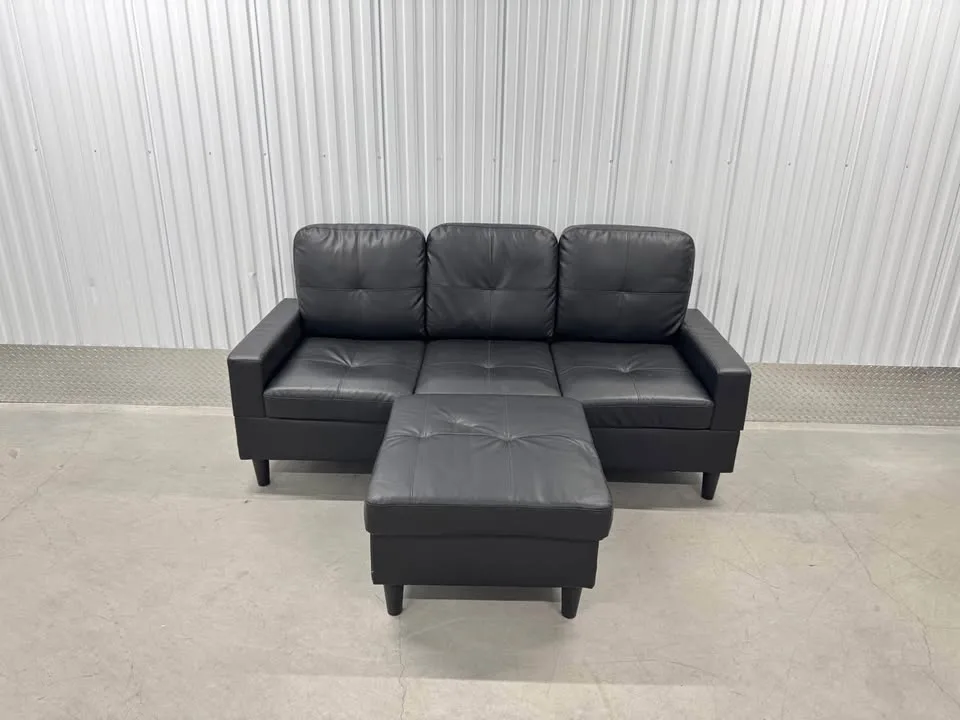 Black Faux Leather couch with ottoman(DELIVERY AVAILABLE) image indicator(3)