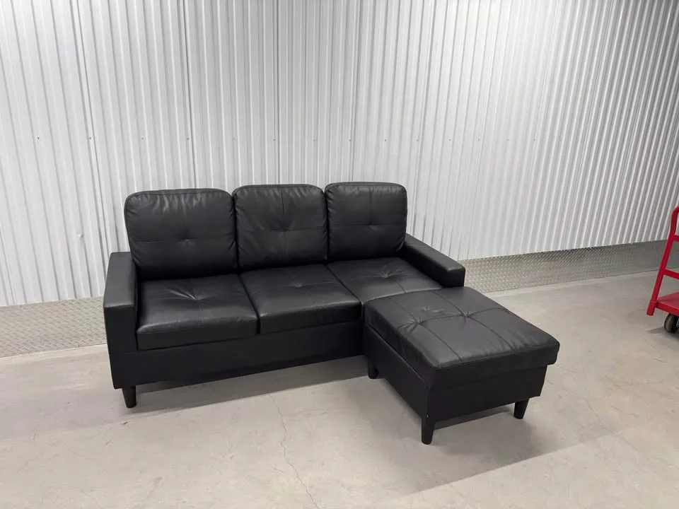 Black Faux Leather couch with ottoman(DELIVERY AVAILABLE) image indicator(6)