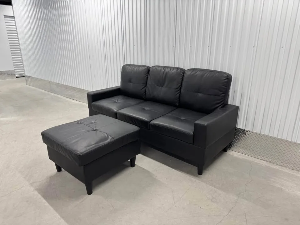 Black Faux Leather couch with ottoman(DELIVERY AVAILABLE) image indicator(7)