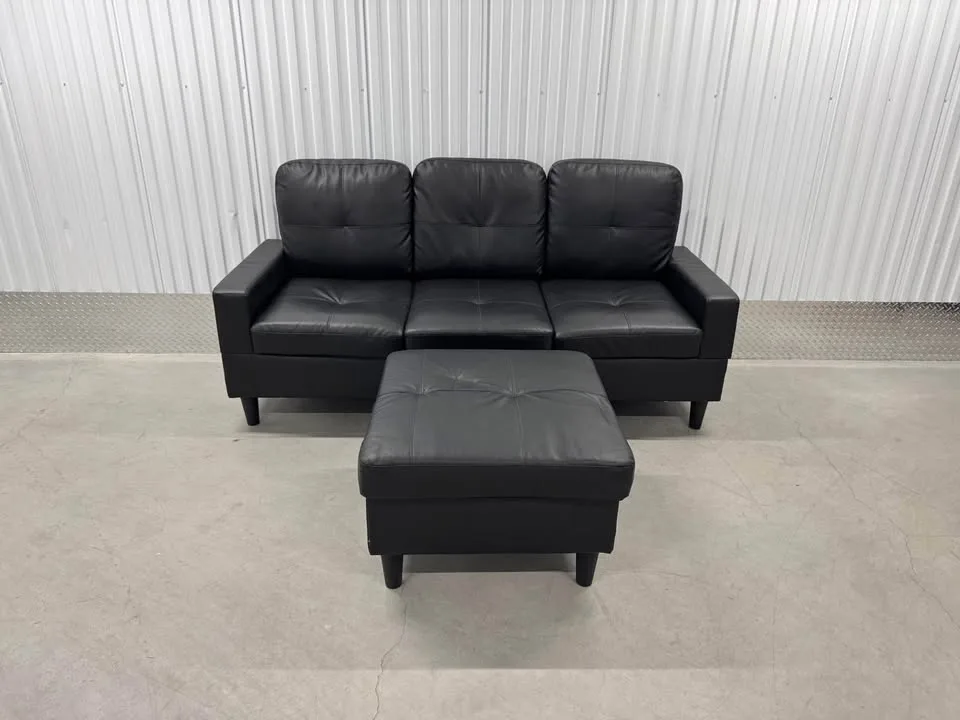 Black Faux Leather couch with ottoman(DELIVERY AVAILABLE) image indicator(9)