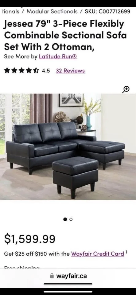 Black Faux Leather couch with ottoman(DELIVERY AVAILABLE) image indicator(10)