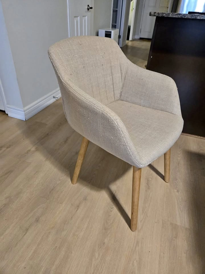Beige Upholstered Dining Chairs with Armrests — Set of 4