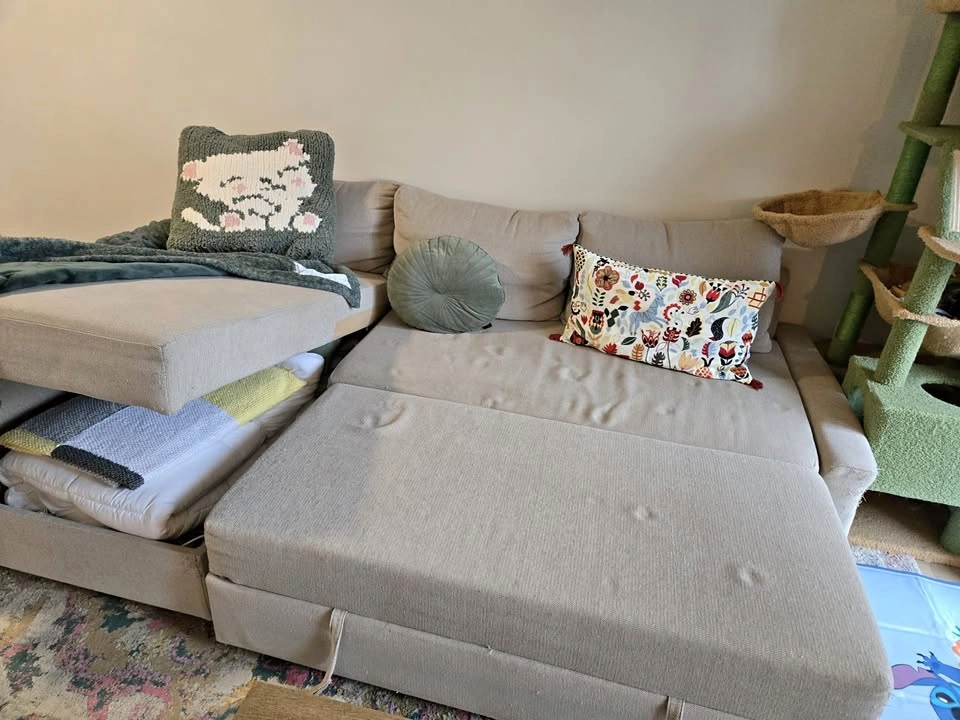 IKEA FRIHETEN Beige Corner Sofa Bed with Storage