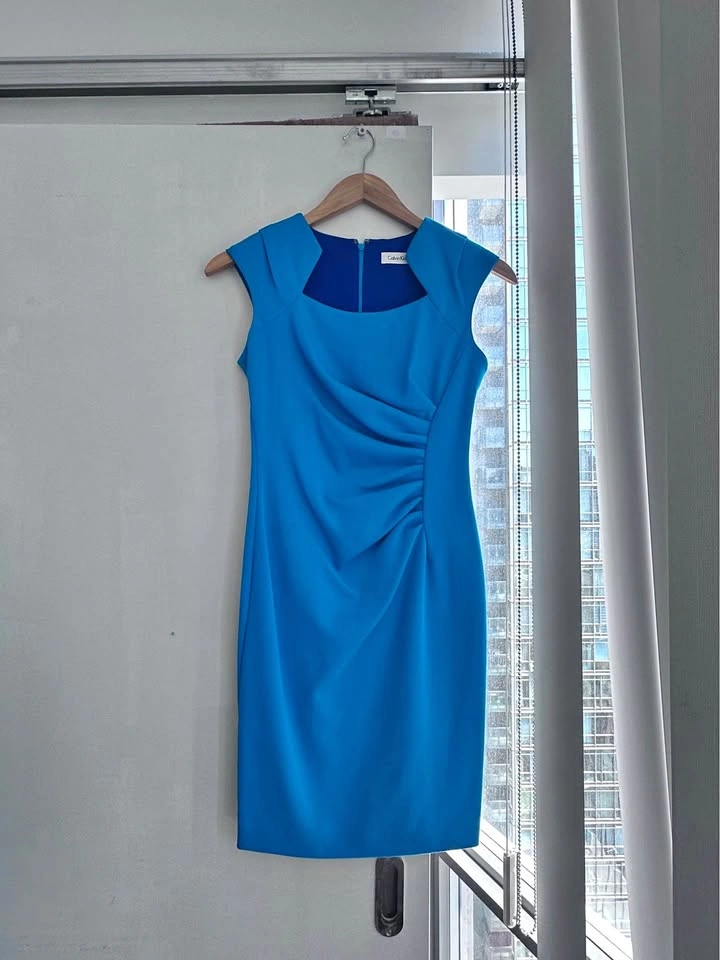 Calvin Klein Blue Ruched Sheath Dress