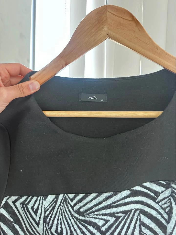 Size 12 Black and White Geometric Print Shift Dress - photo 3