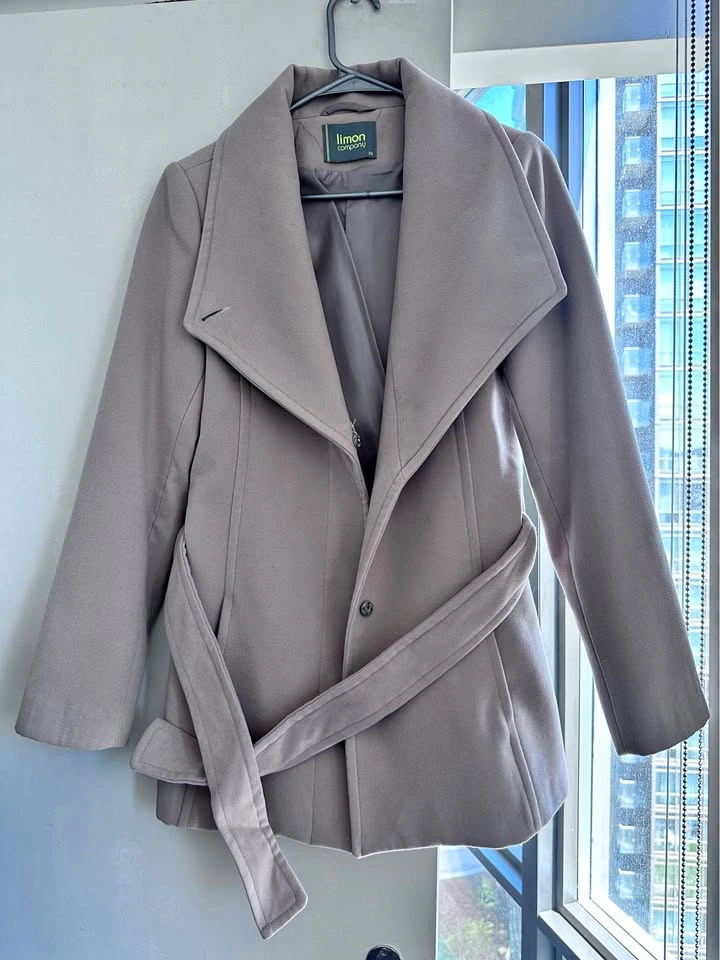 Size 38 Belted Wool-Look Cream Color Coat