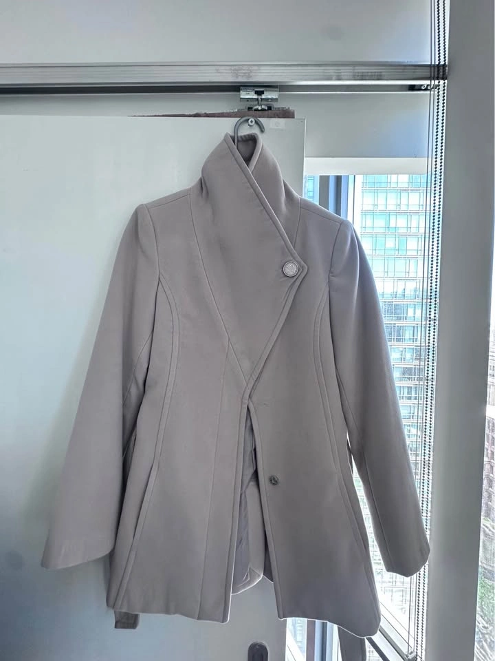 Size 38 Belted Wool-Look Cream Color Coat - photo 5