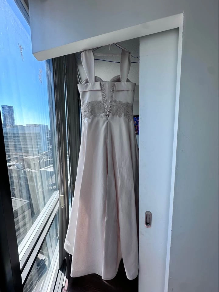 Light Pink/ Pearl High-Low Formal Gown with Lace Waist - photo 3