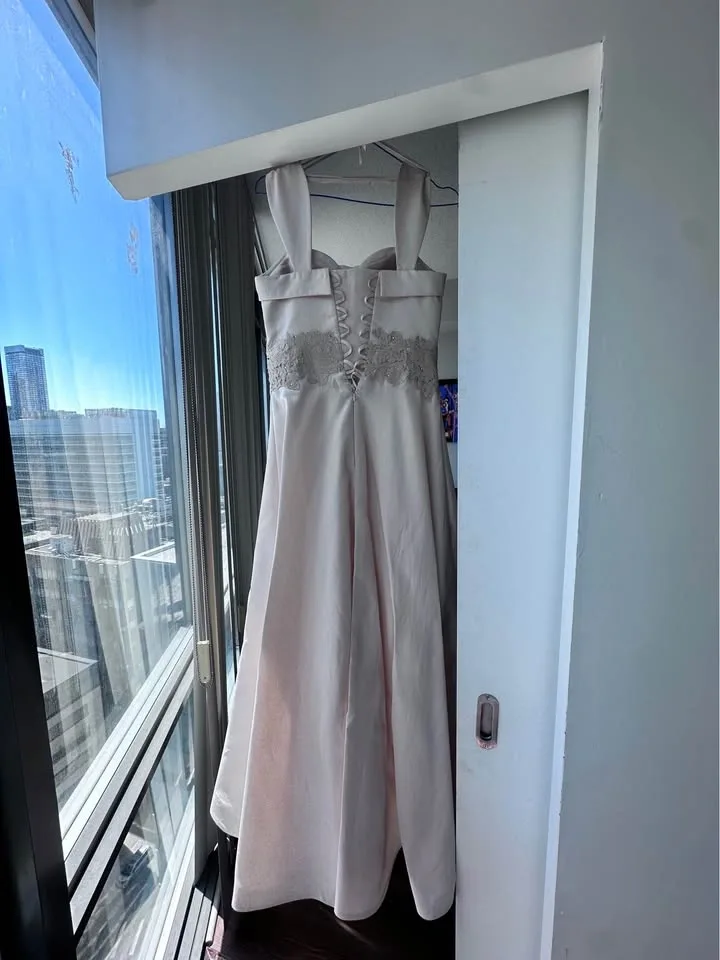 Light Pink/ Pearl High-Low Formal Gown with Lace Waist - photo 3
