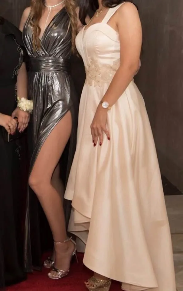Light Pink/ Pearl High-Low Formal Gown with Lace Waist - photo 2