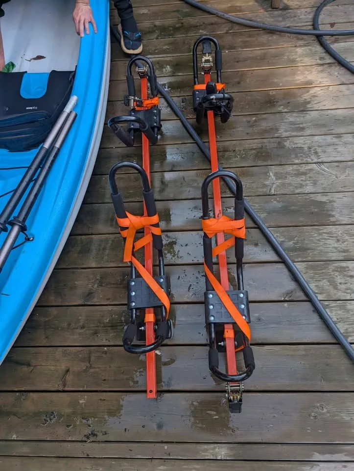 Set of two Kayaks with paddles and kayak car rack image indicator(5)