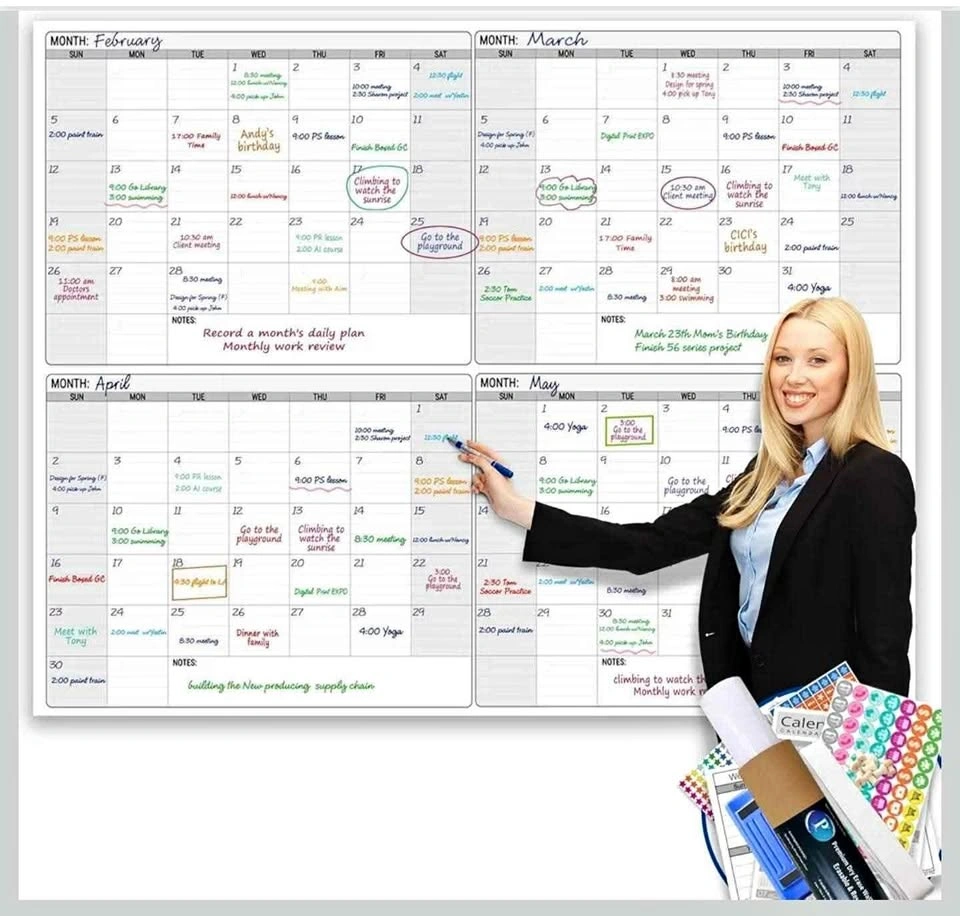 Jumbo 4-Month Laminated Dry Erase Wall Calendar, 46" x 63"