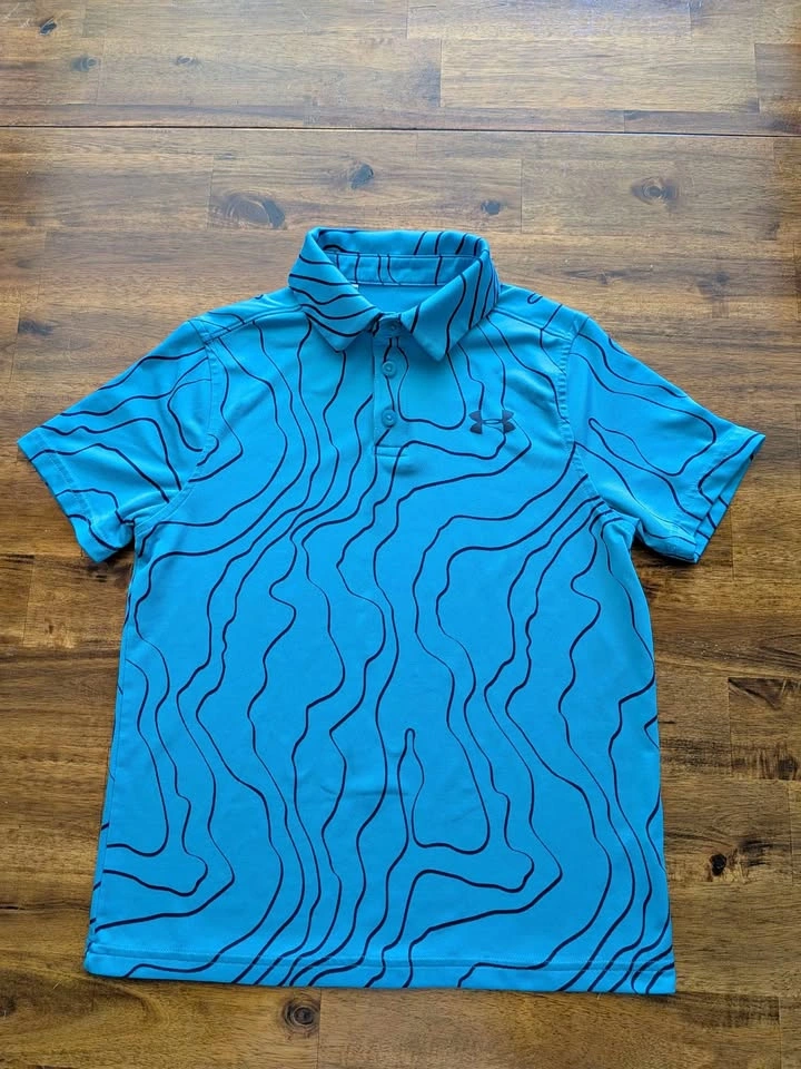 Boys Under Armour Polo - Blue with Black lines - Size Youth Smal