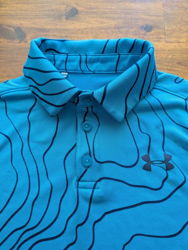 Boys Under Armour Polo - Blue with Black lines - Size Youth Smal - photo 2