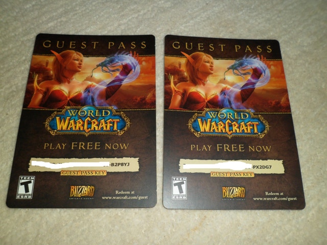 Lot of 2 World of Warcraft WOW guest pass key