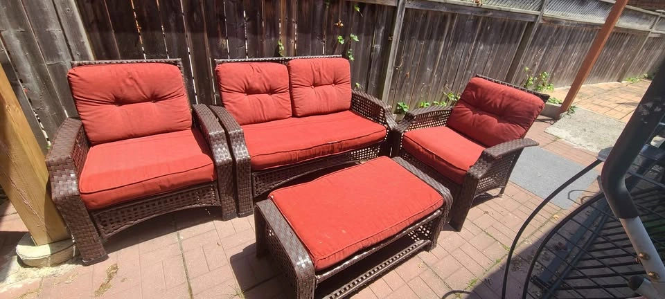 4-Piece Brown Wicker Outdoor Patio Set with Red Cushions - photo 2