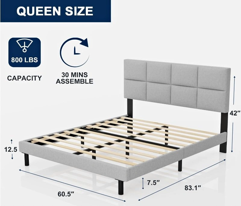 Queen Upholstered Bed Frame with Headboard