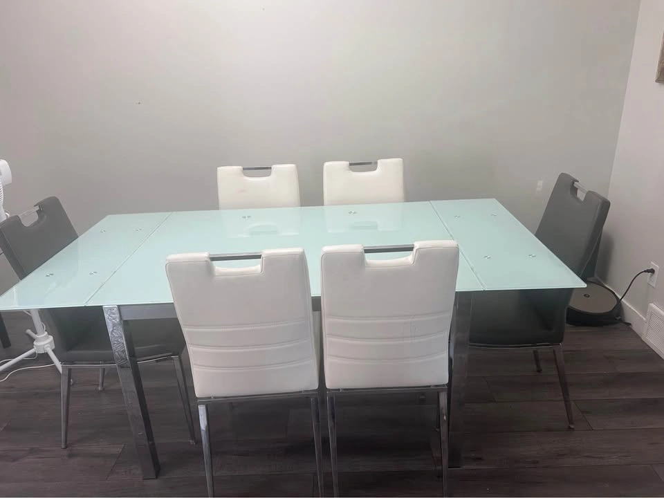 Modern Glass Dining Table with 6 Chairs – Foldable & Adjustable - photo 3