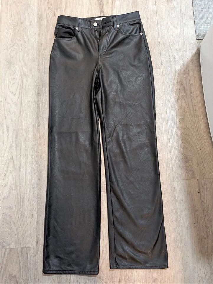 H&M Black Faux Leather Wide Leg Pants - Size 6