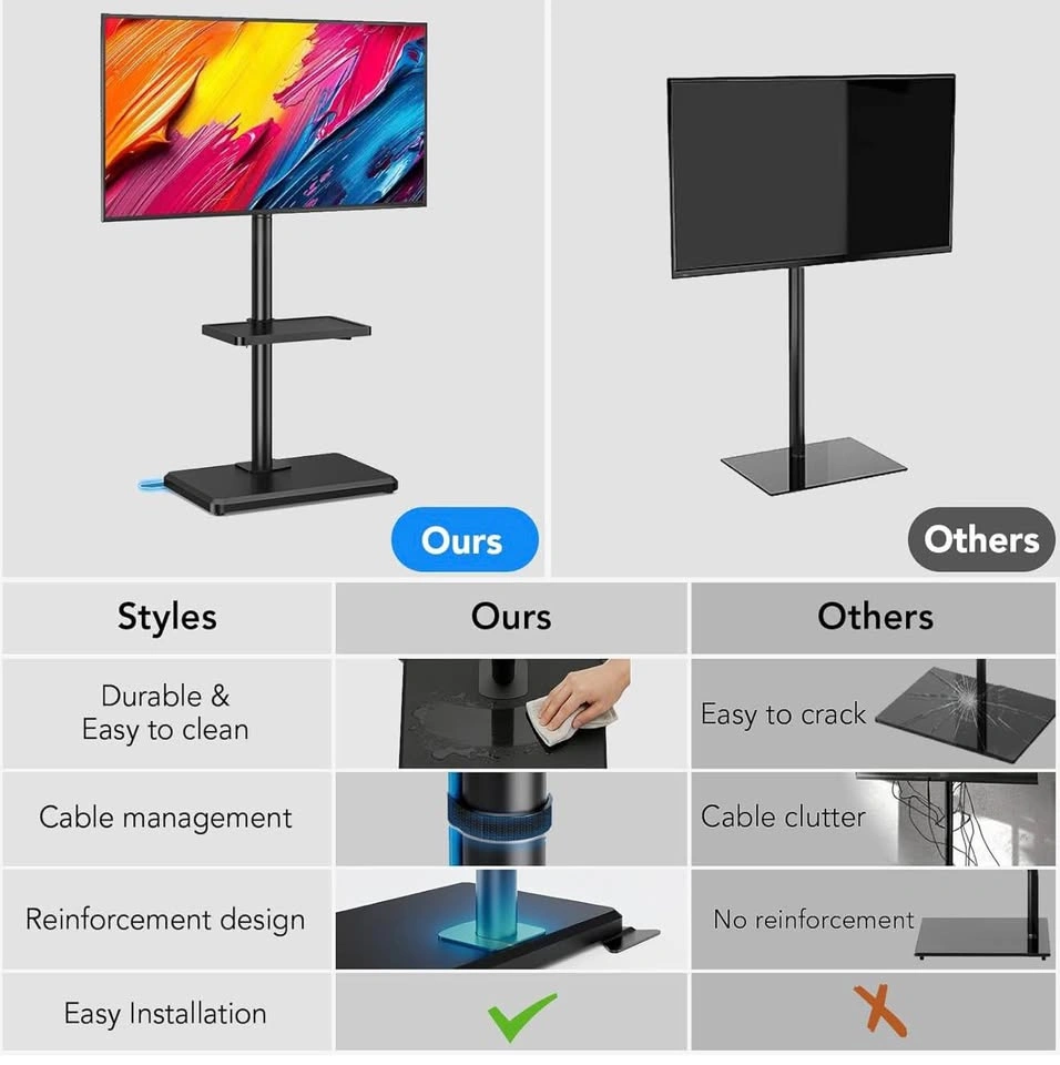 Floor TV Stand with Mount for 26"-55" (Black) - photo 5