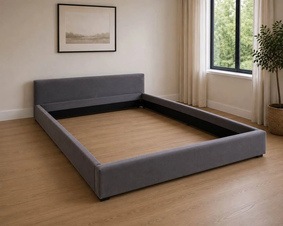 Modern King Size Upholstered Bed Frame – Gray Velvet