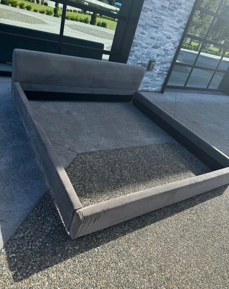 Modern King Size Upholstered Bed Frame – Gray Velvet - photo 2