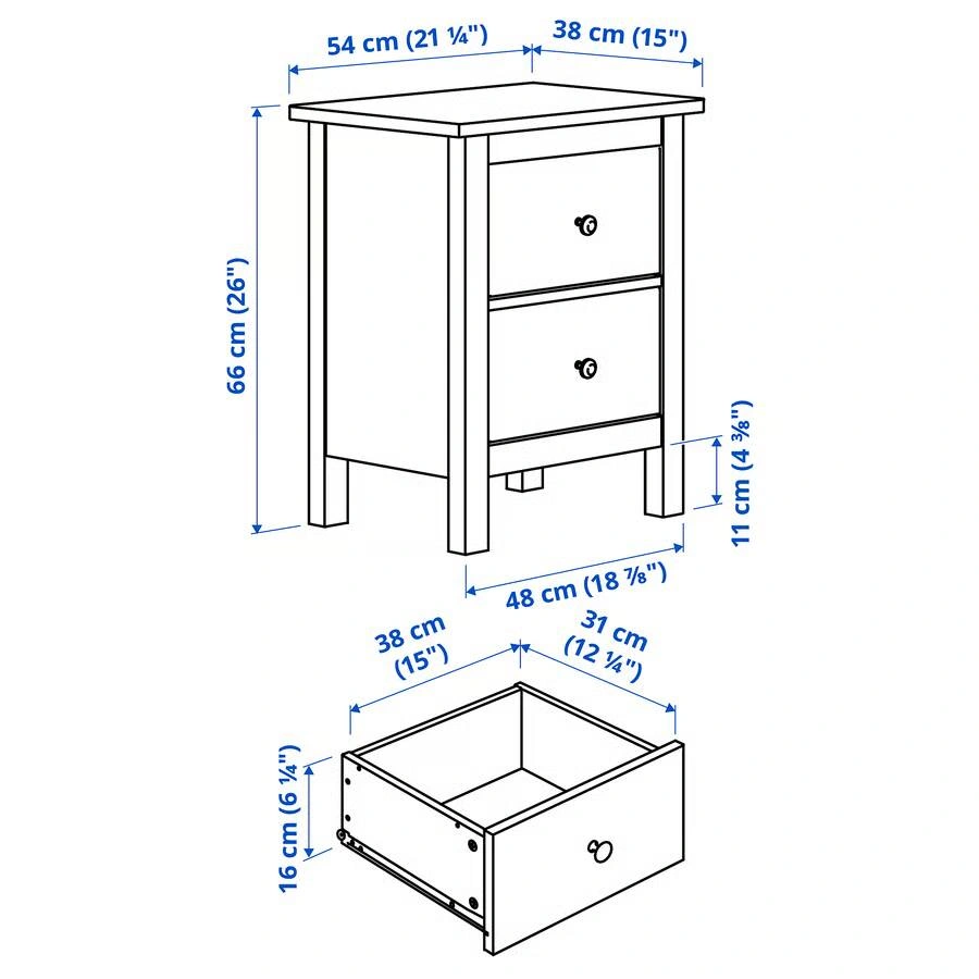 IKEA White Nightstand / 2-Drawer Chest + Glass Top Protector - photo 3