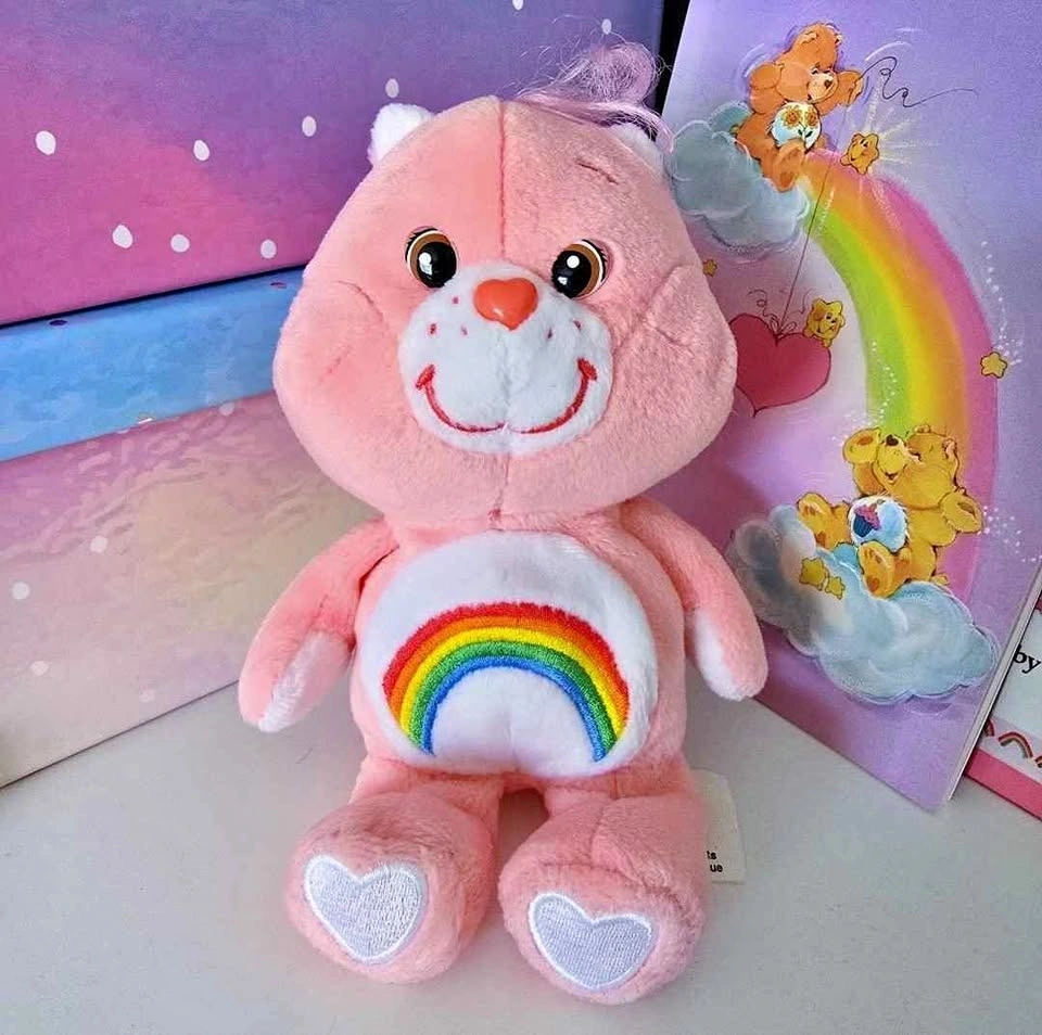 Vintage 8" Care Bears Cheer Bear Plush Beanie Toy