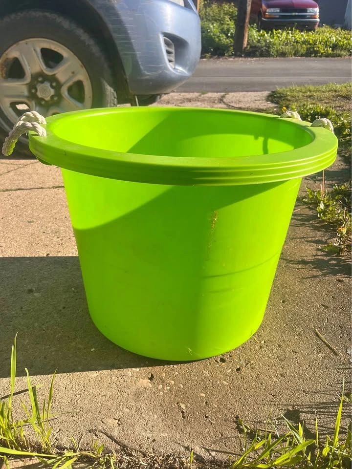 Large round plastic storage tote