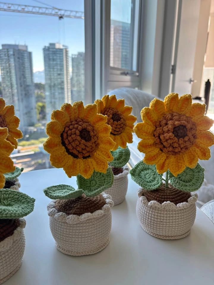 Handmade Crochet Sunflower Pot – Perfect Gift!