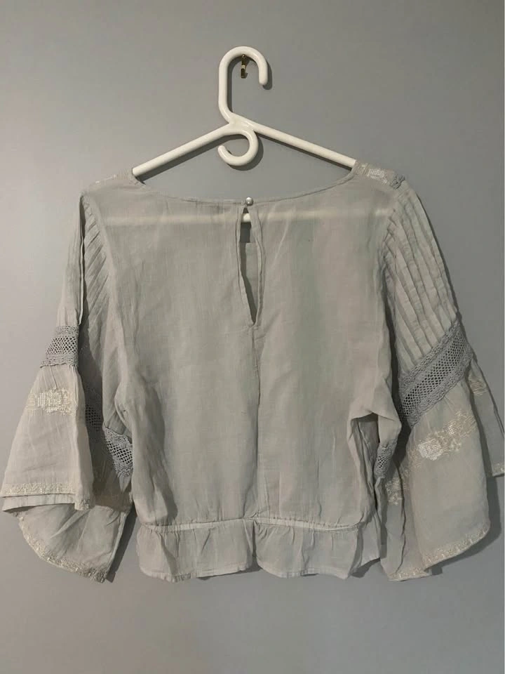 American Eagle Embroidered Bell Sleeve Cropped Boho Top S - photo 3