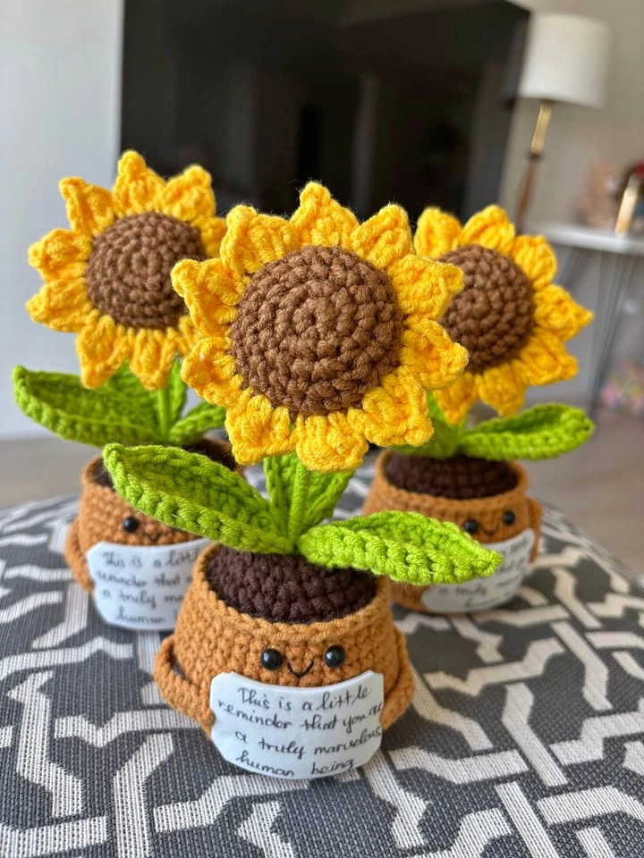 Handmade Crochet Sunflower Pot – Perfect Gift!
