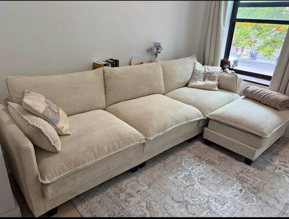 Modular Corduroy Sectional Sofa with Ottoman - photo 2