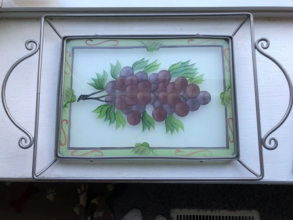 Silver Wrought Iron Glass Serving Tray